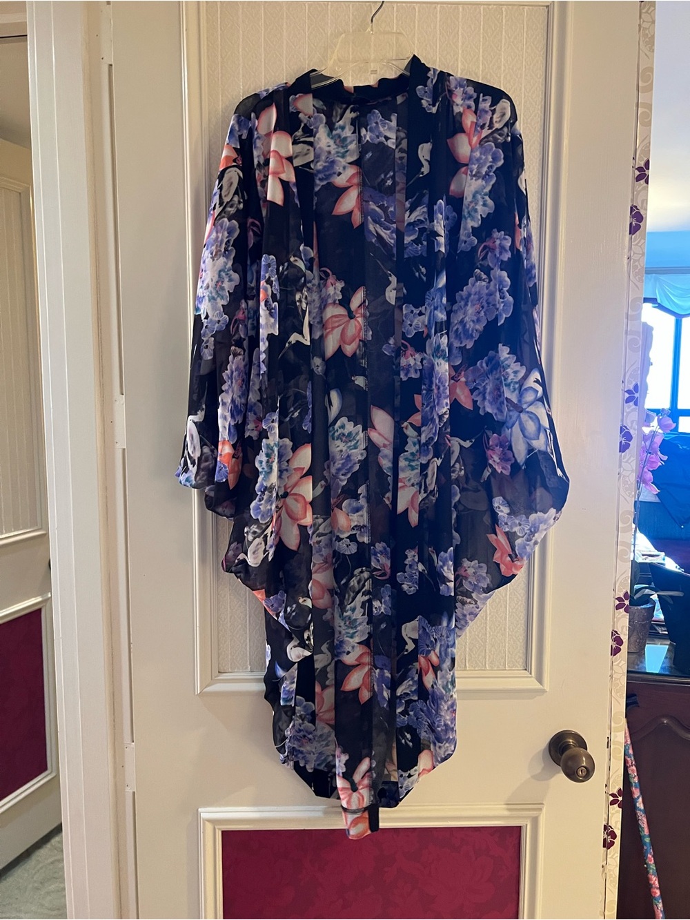 City Chic Navy Floral Sheer Midi Dress with Pink & Lavender Blooms